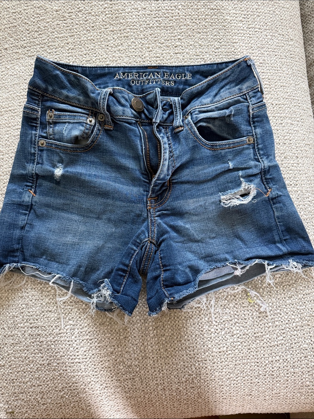 American Eagle Dark Blue Distressed Denim Shorts